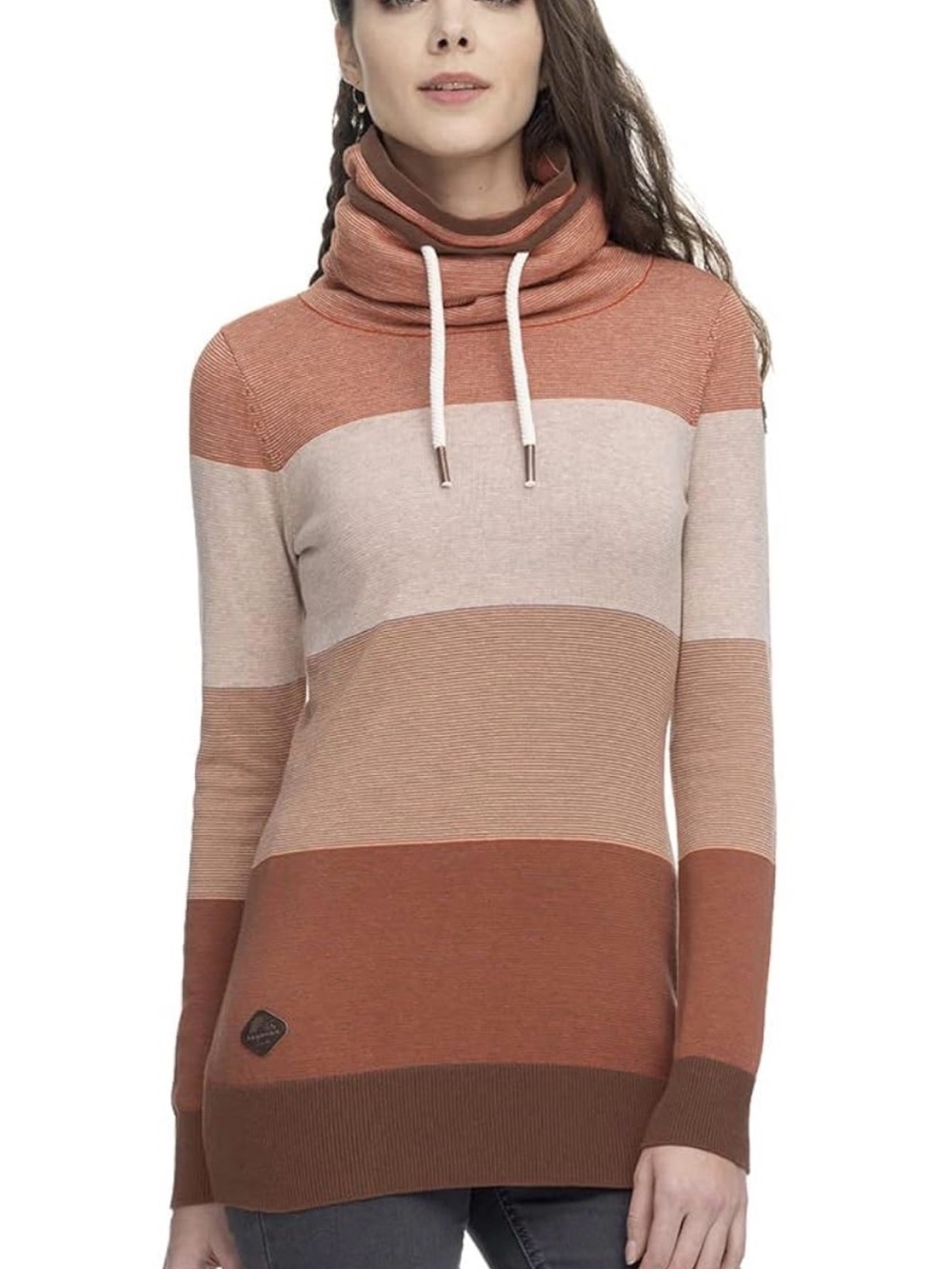 Ragwear Babett Colorblock Cowl Neck Sweater Size XXL Earthy Tone Boho Chic Fall